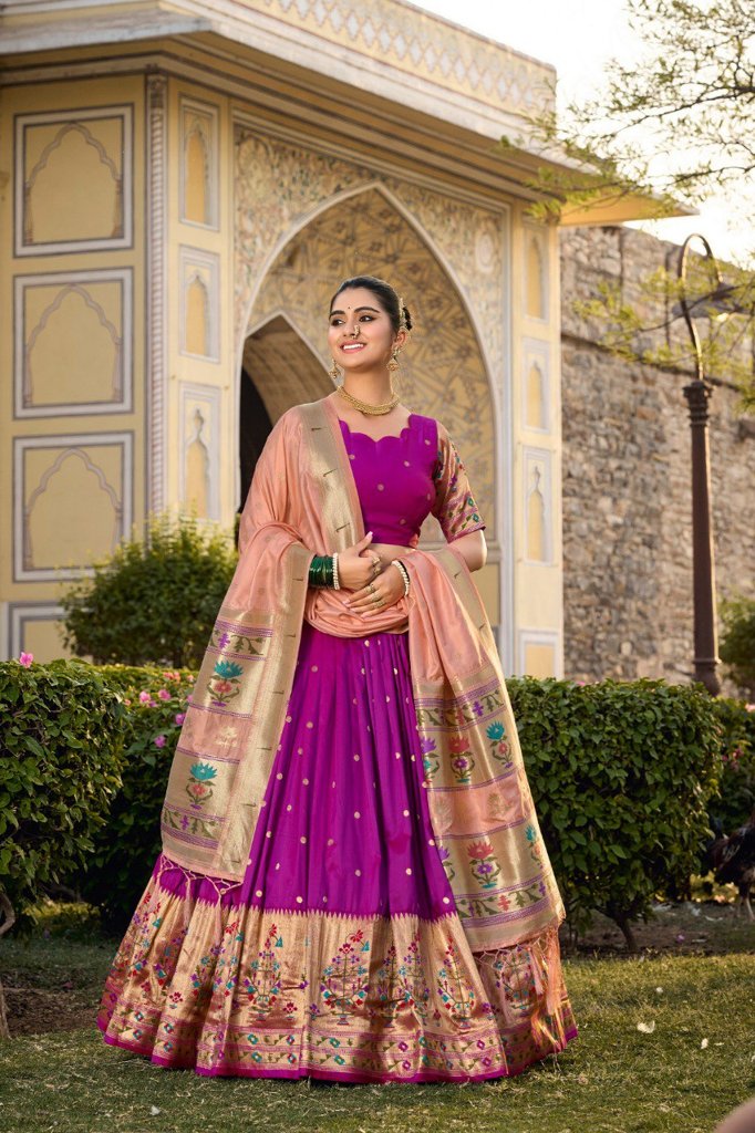 Beautiful sky-blue jacquard silk lehenga with exquisite zari work, paired with a matching blouse for bridal celebrations