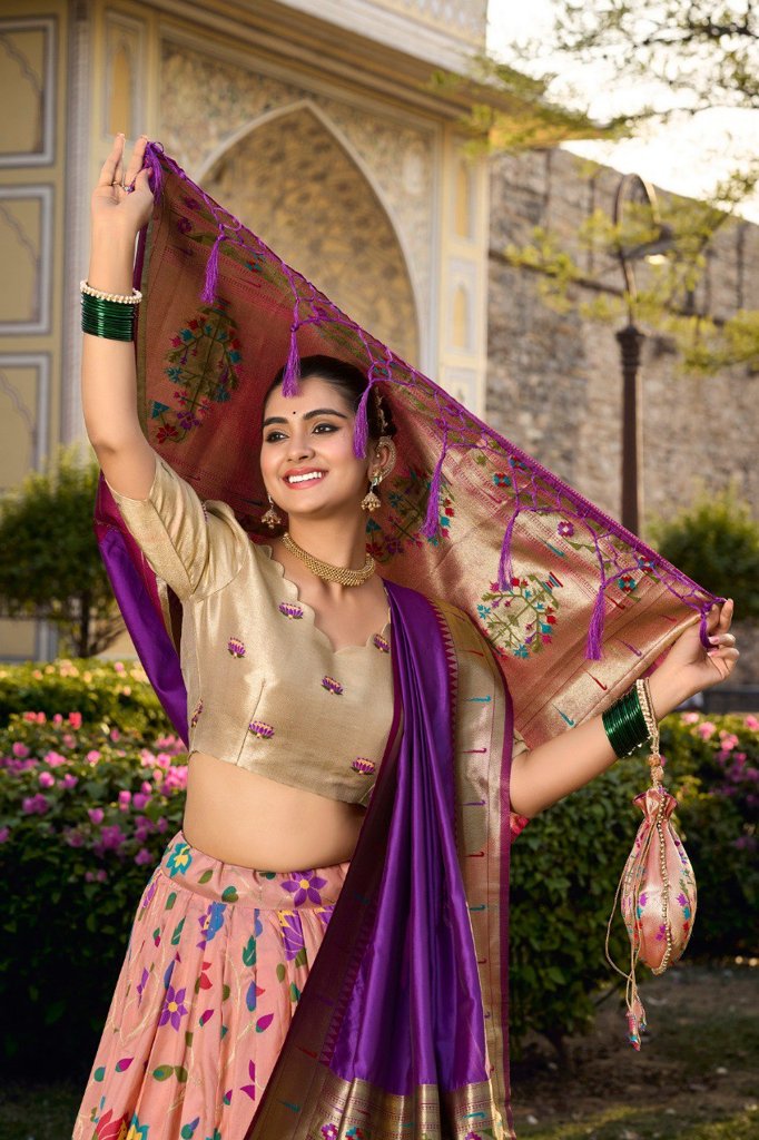 Timeless white jacquard silk lehenga with detailed zari designs and matching blouse for traditional celebrations.