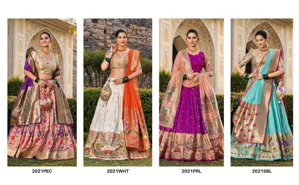 Stunning peach jacquard silk lehenga set featuring intricate zari work and matching blouse for bridal wear.