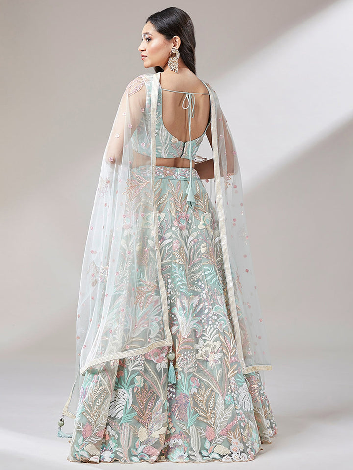 Pista Green Lehenga | Bridal Lehenga Set with Sequin and Embroidered Details