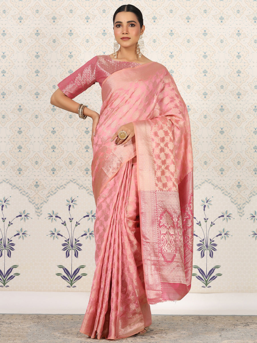 Pink silk saree crafted for elegance and style.