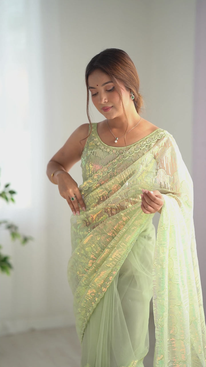 Stunning Mono Net Saree | Heavy Sequance Embroidery Work Work for Partywear