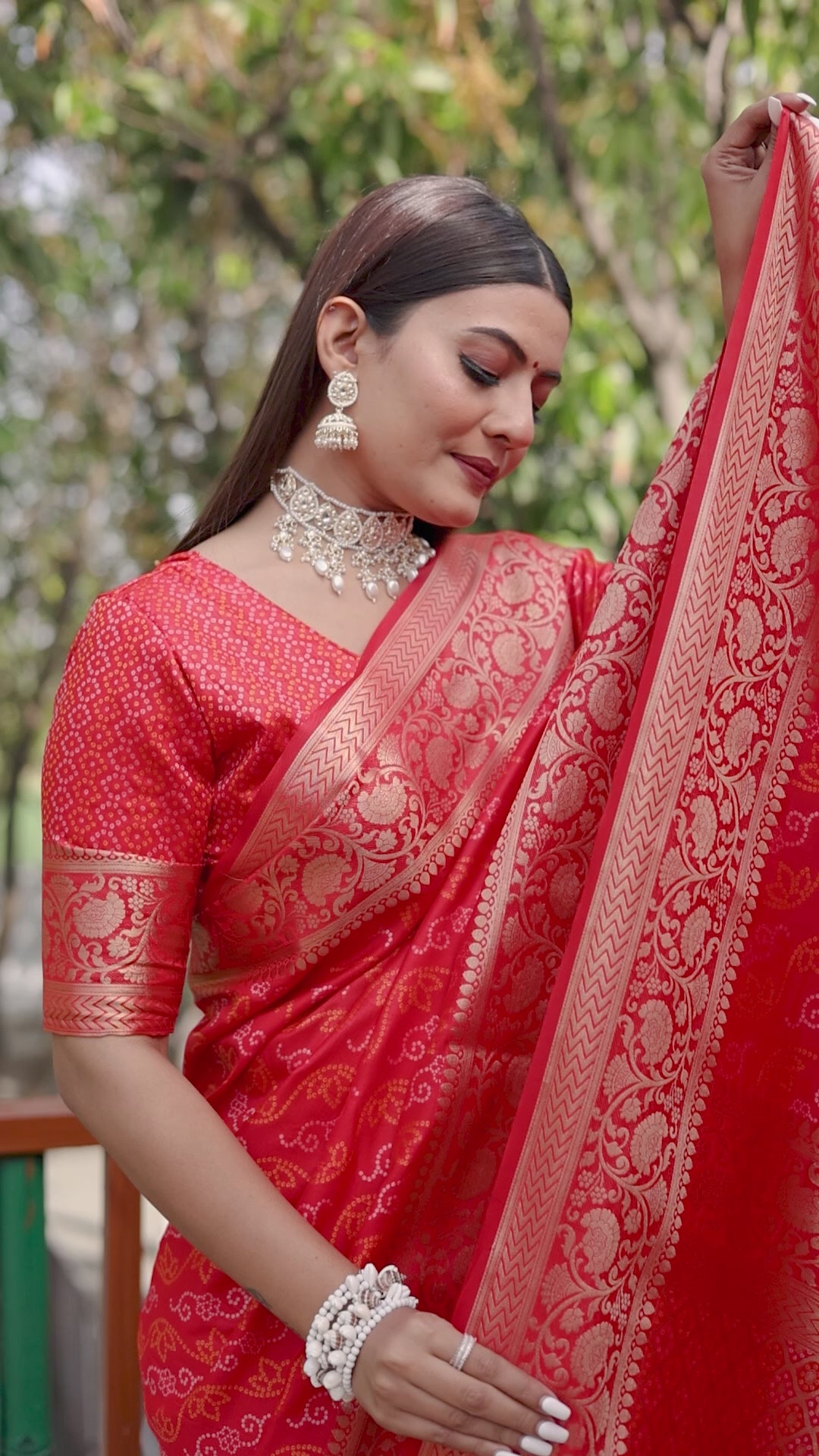 Bandhej Patola Silk Saree | Intricate Zari Work & Regal Kanchi Borders