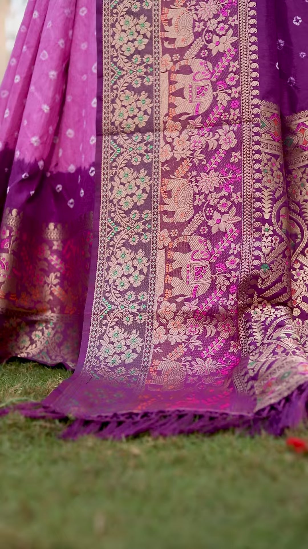 Pure Bandhej Silk Saree | Stunning Kanjivaram Border and Minakari Pallu