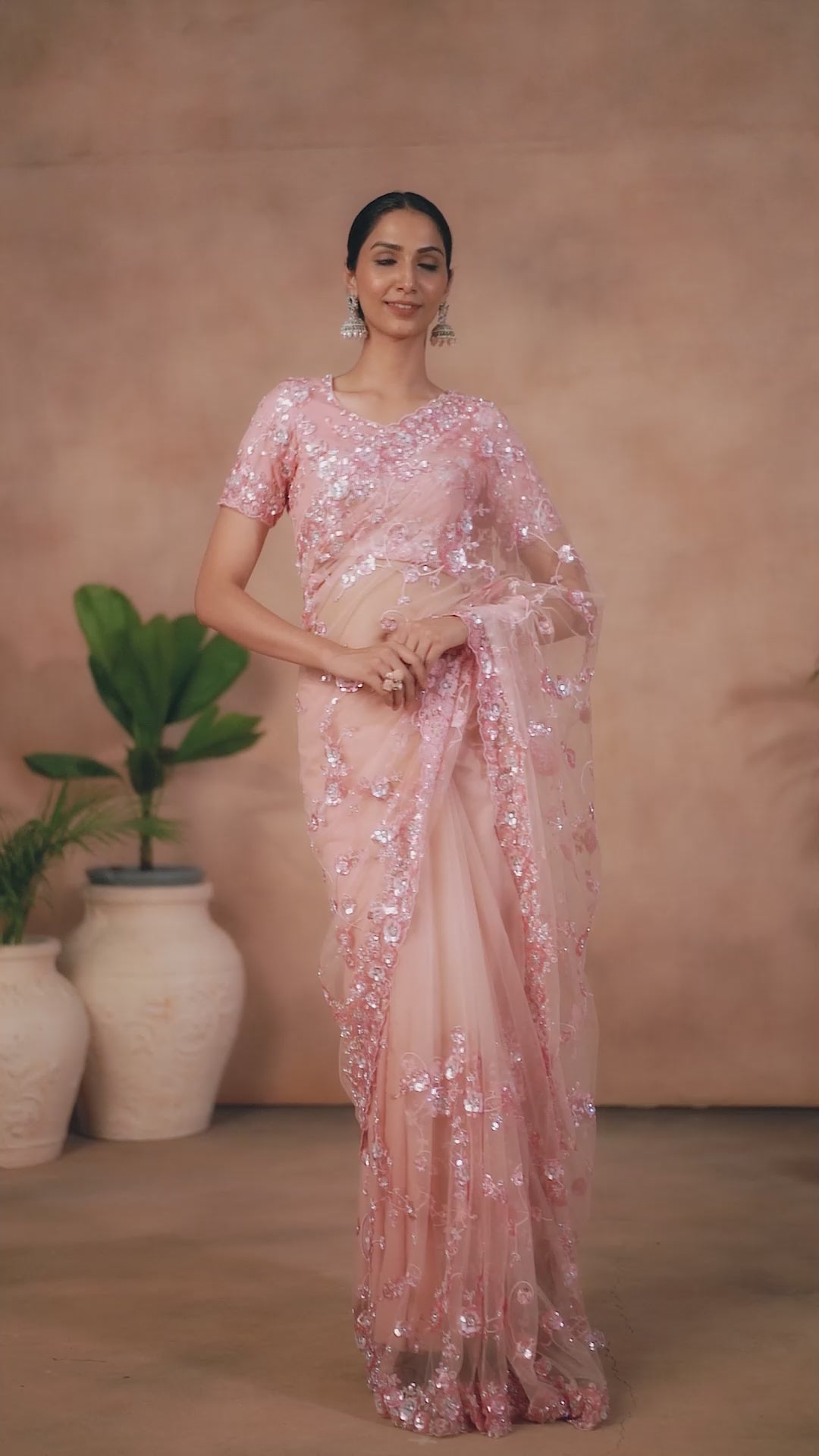 Elegant Georgette Saree with Sequins Work | Thread and Floral Embroidery