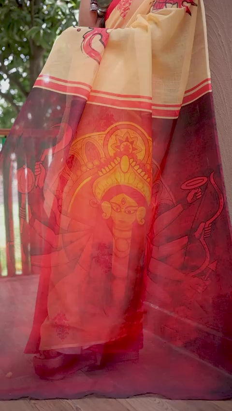 Linen Saree with Digital Print | Wedding & Festive Traditional Wear