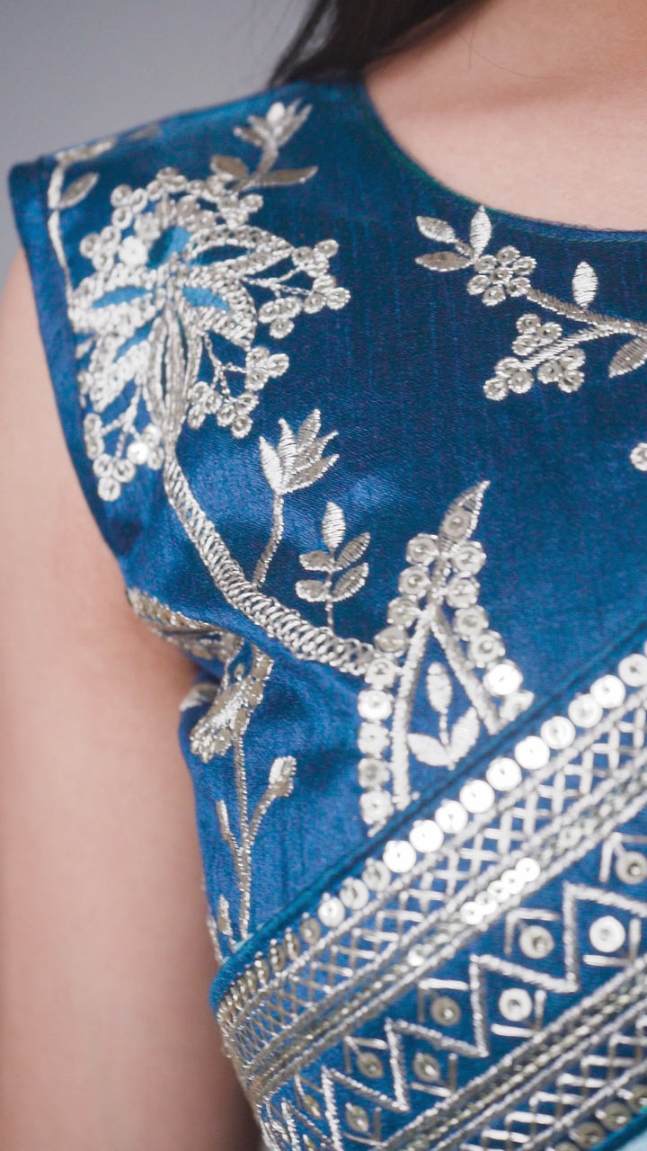 Embroidered Chinon Saree with Dupion Blouse | Traditional Wedding Attire