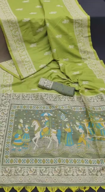 Two-Tone Soft Raw Silk Saree with Antique Design | Elegant Sadi Choice