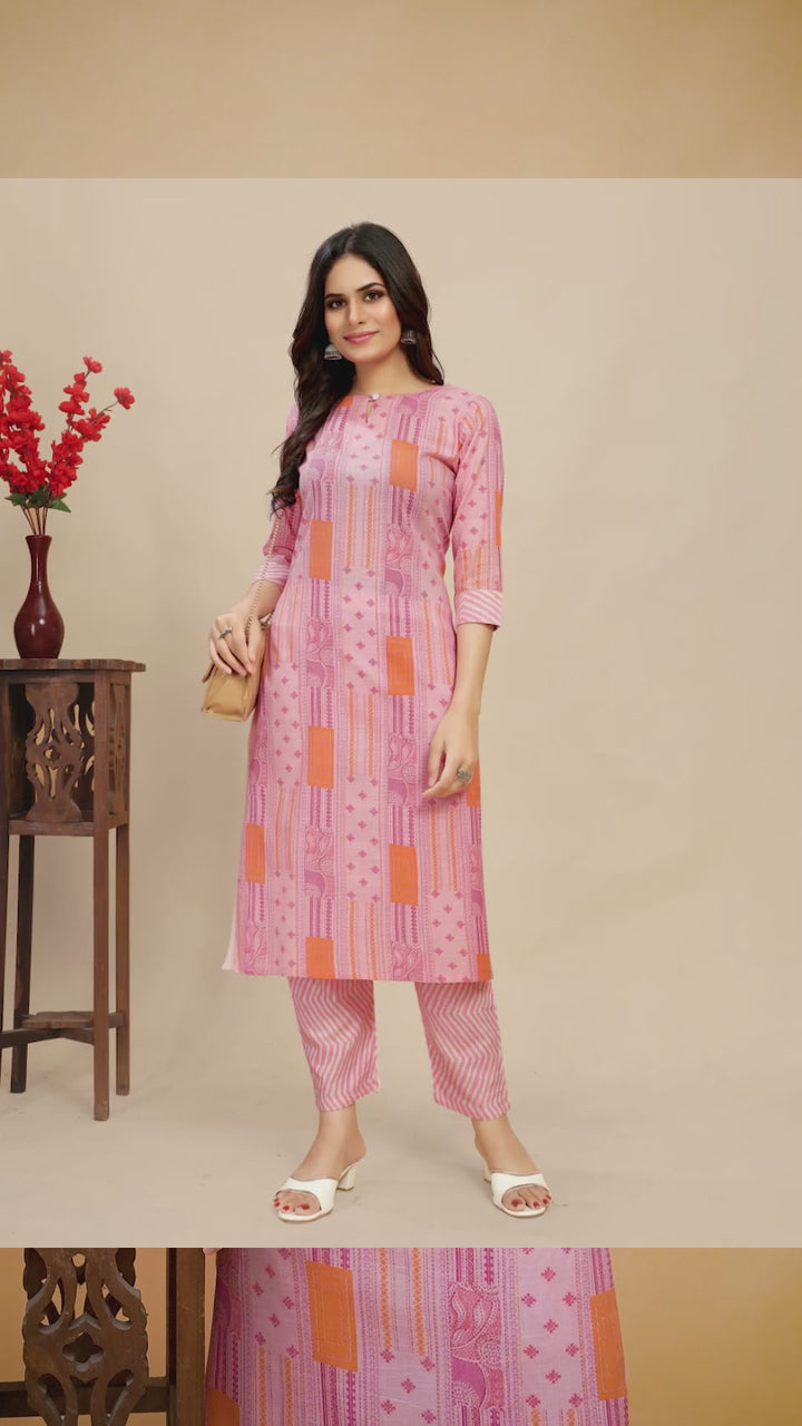 Cotton Kurti Set | Designer Printed Top & Bottom for Women