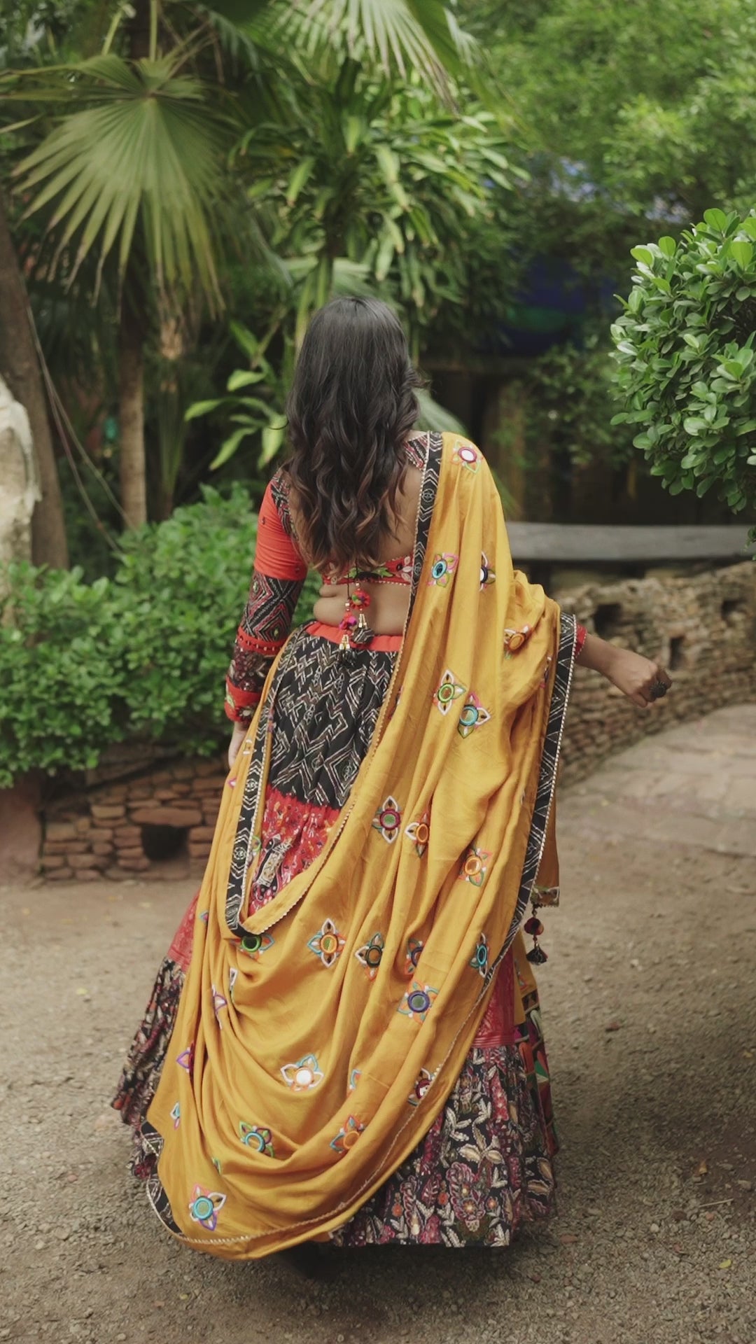 Cultural Yellow/Red Lehenga Choli | Traditional Motifs & Mirror Work for Celebrations