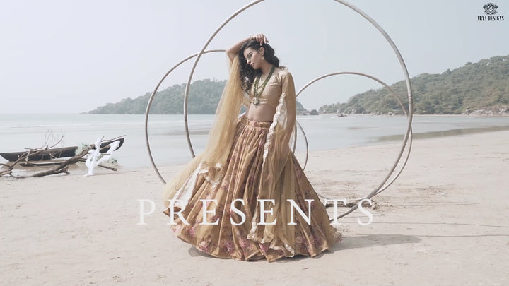 Elegant Reception Wear Lehenga | Olive Green Organza with Stylish Prints