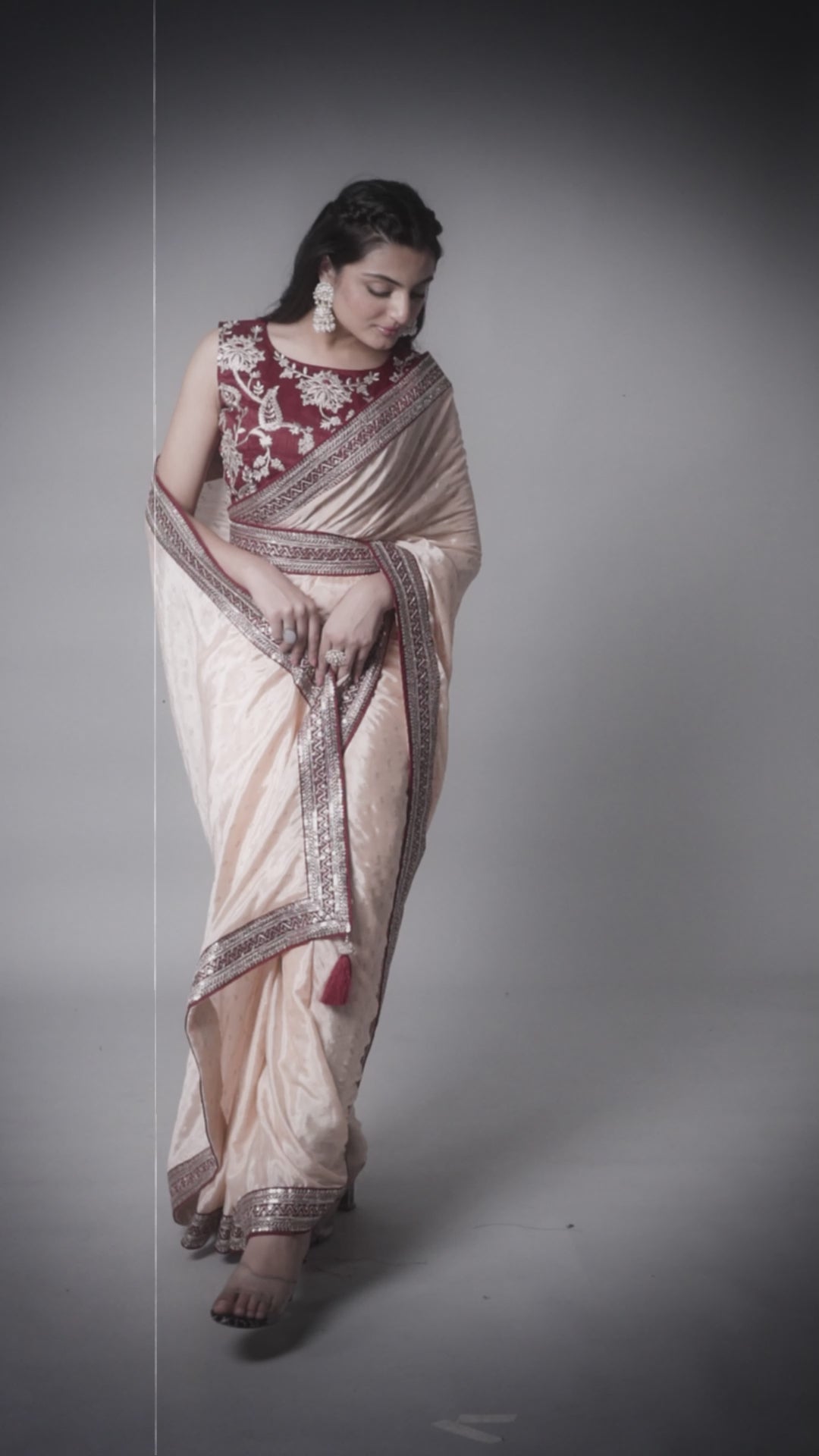 Embroidered Chinon Saree with Dupion Blouse | Traditional Wedding Attire