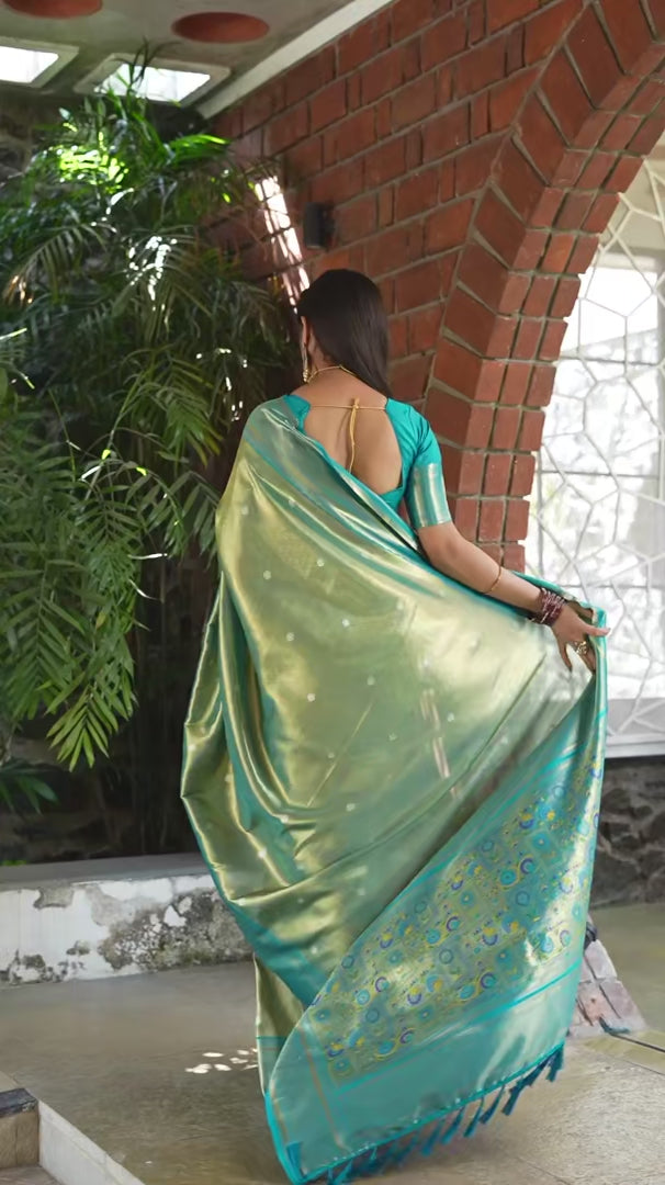 Traditional Tissue Silk Saree | Rich Pallu & Contrast Blouse Included