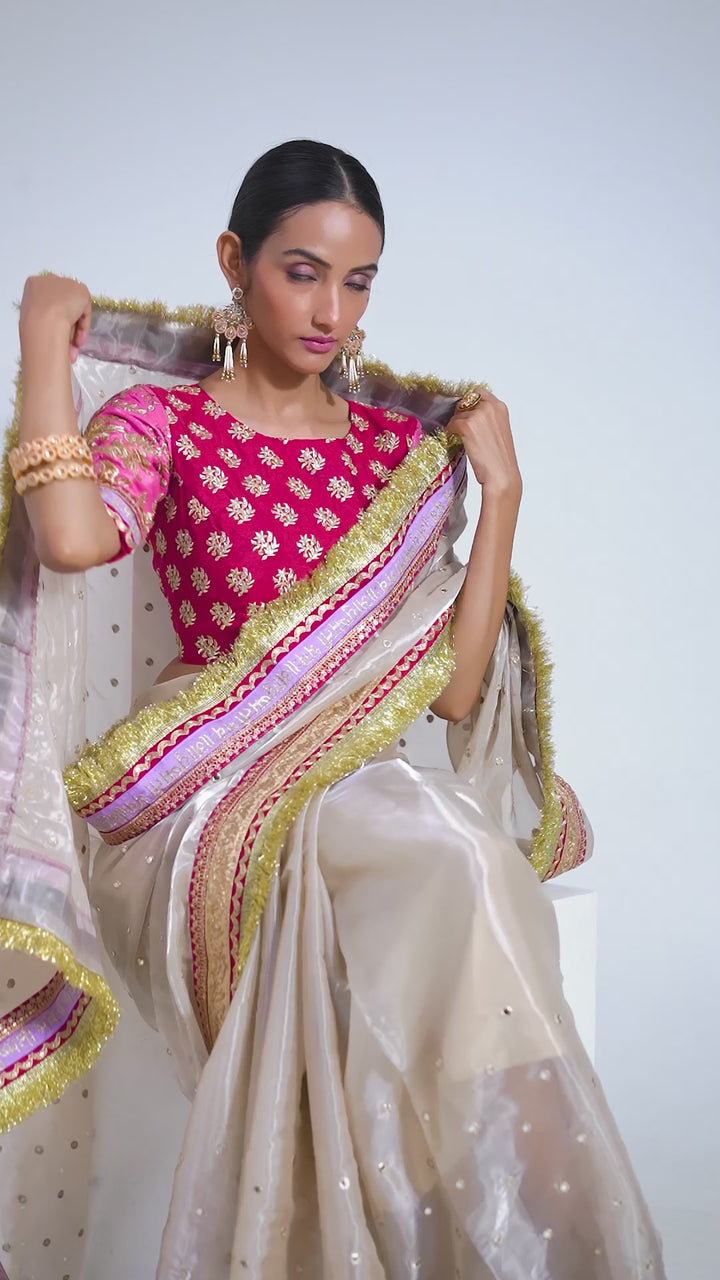 Exquisite Beige Saree | Zari, Dori & Sequin Work with Art Silk Blouse