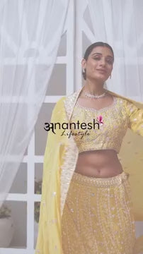 Elegant Yellow Embroidered Lehenga | Stunning Chiffon Bridal Outfit