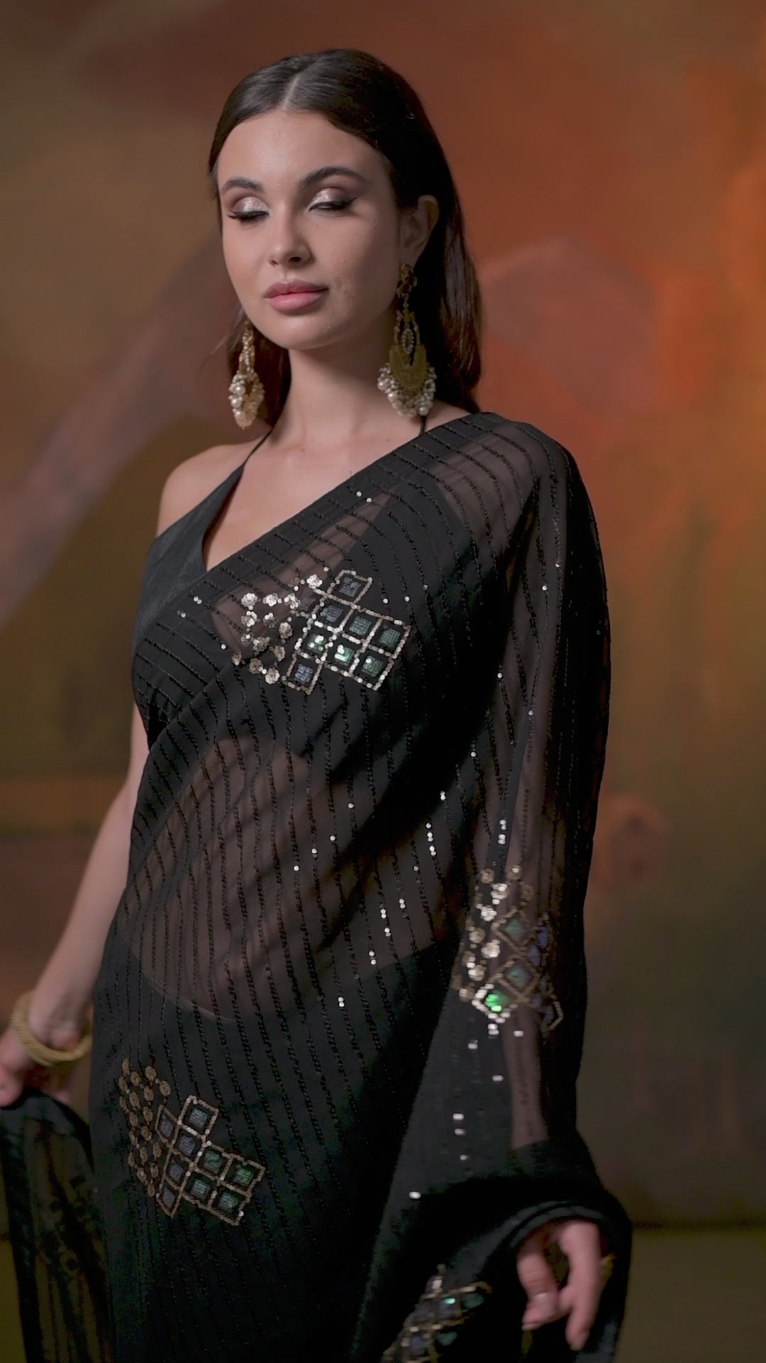 Designer Georgette Saree with Sequins & Embroidery | Banglori Blouse for Events