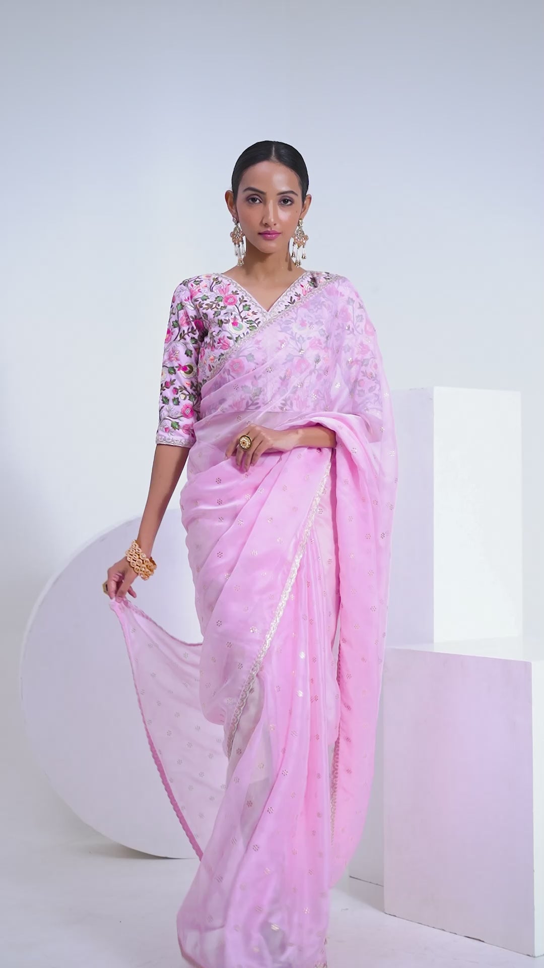 Enchanting Baby Pink Saree | Thread, Sequins & Mukaish Work for Festive Wear