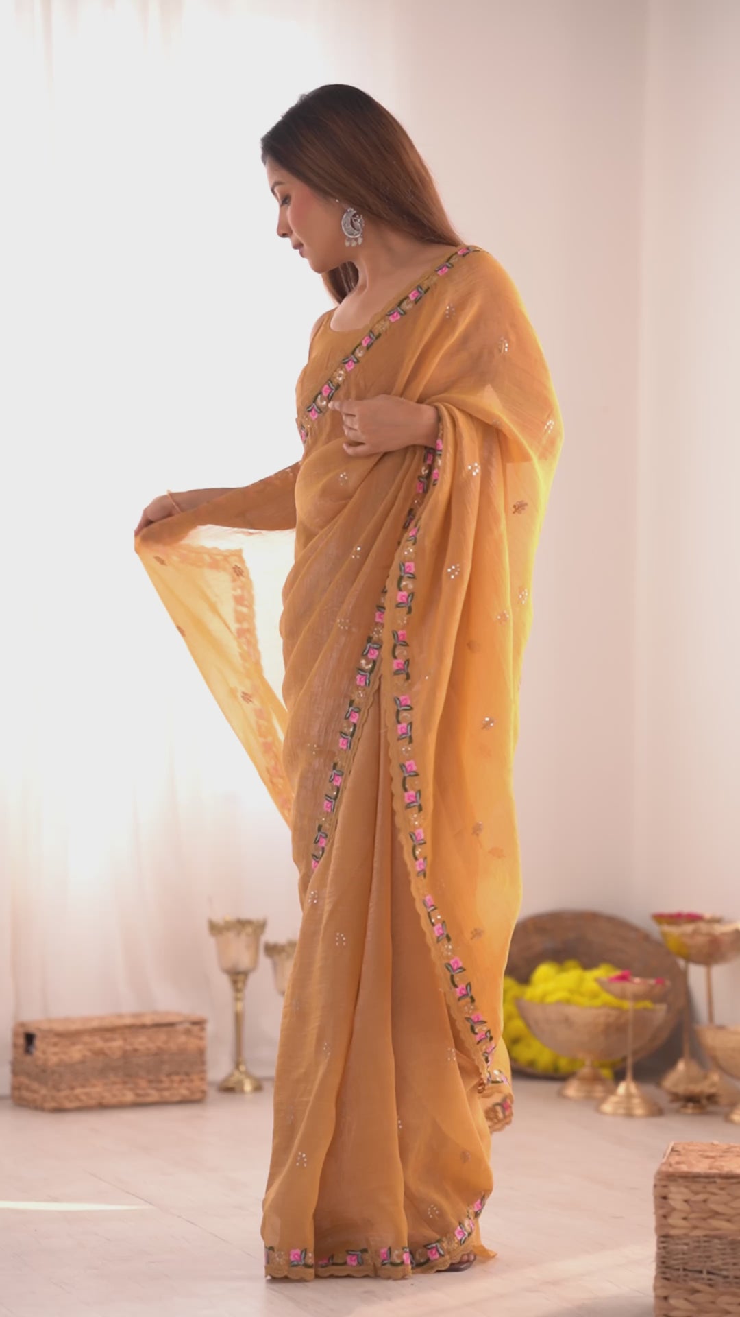 Elegant Pixel-Silk Saree with Thread & Sequin Embroidery | Perfect for Weddings & Special Events