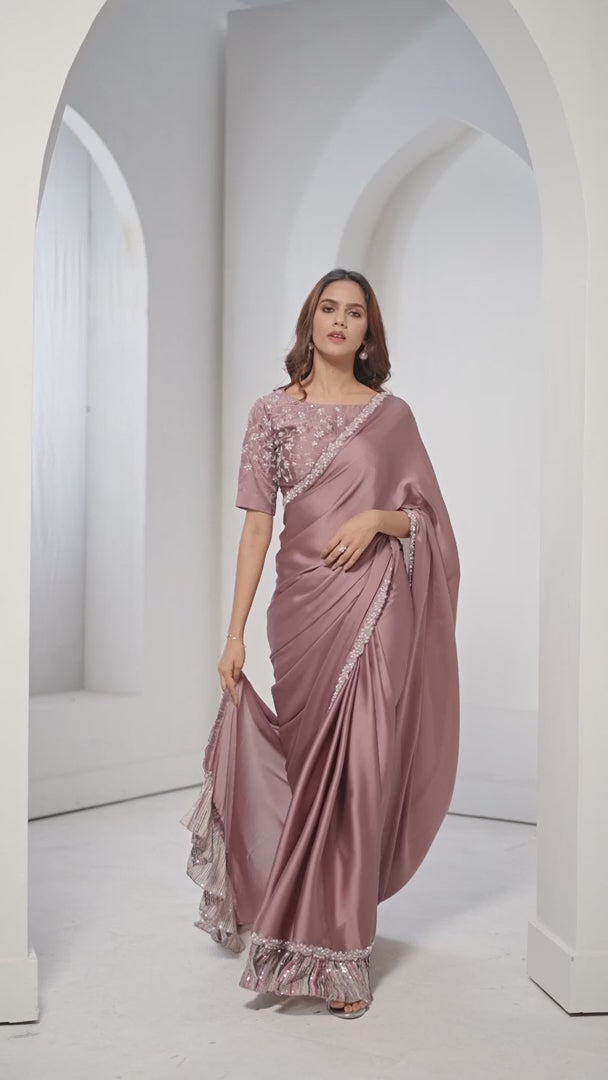 Elegant Crepe Satin Silk Saree | Banarasi Silk Work for Weddings & Festive