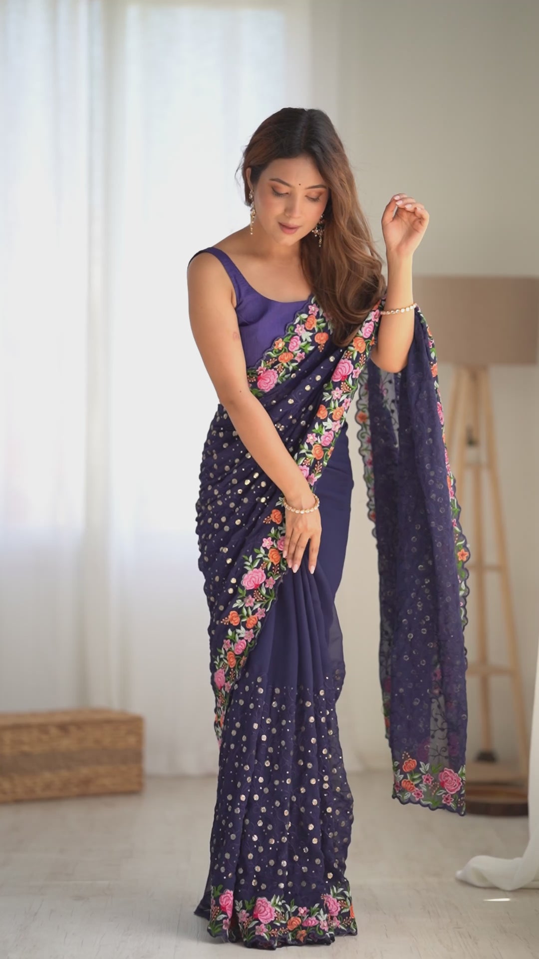 Exclusive Georgette Saree | Intricate  Multy Thread, Sequance Embroidery Work Embellishment