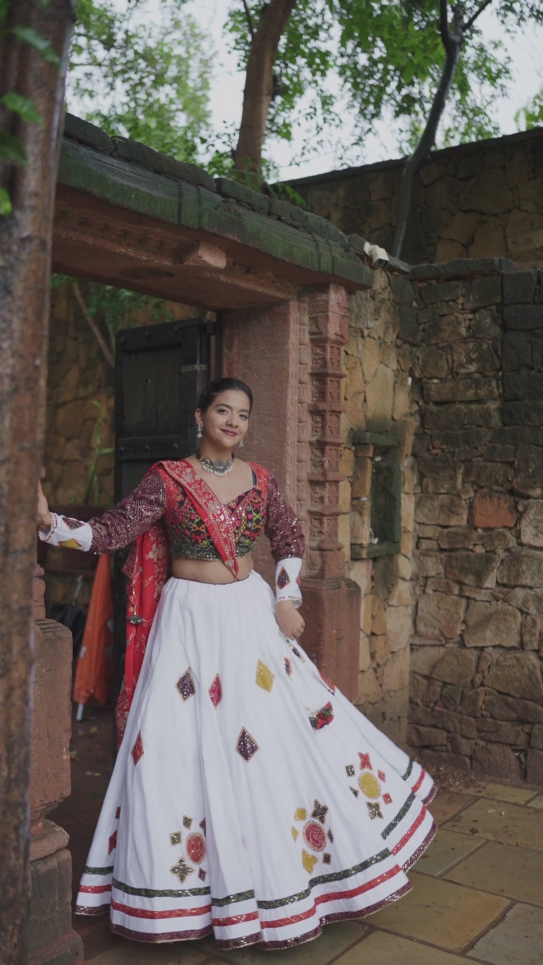 White Designer Chaniya Choli with Gamthi & Kutchi Work | Perfect for Navratri Garba