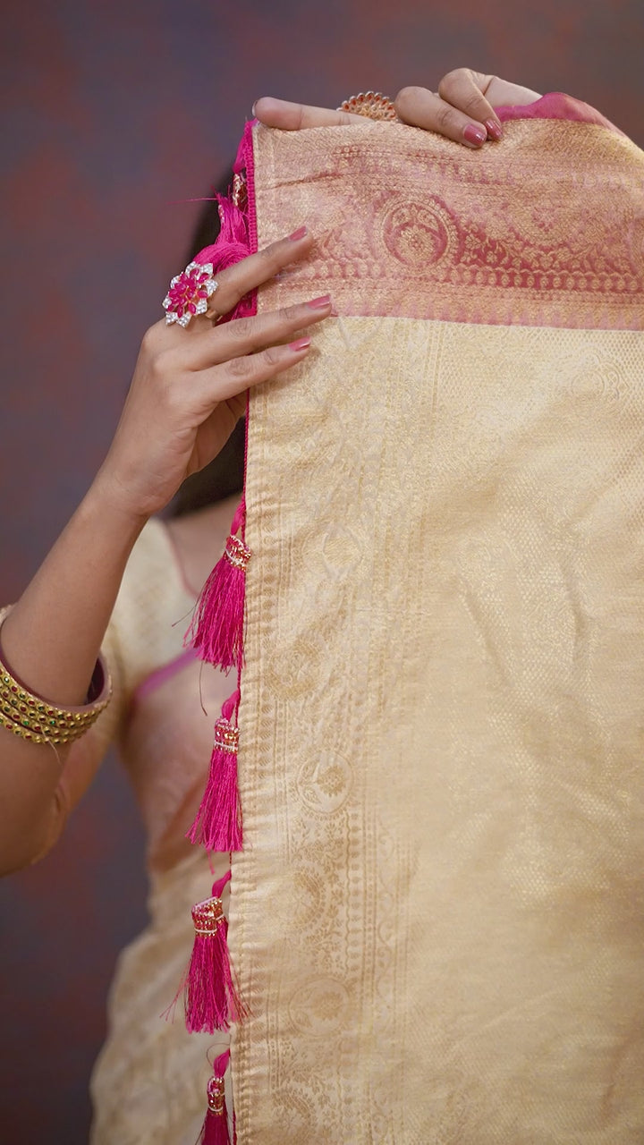 Luxurious Soft Katan Silk Saree | Intricate Zari Weaving & Blouse Piece