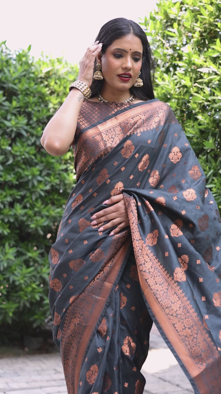 Classy Copper Silk Saree | Designer Indian Sari for Special Events