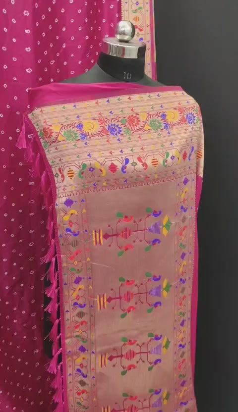 Exquisite Paithani Bandhej Silk Sadi | Rich Traditional Indian Elegance