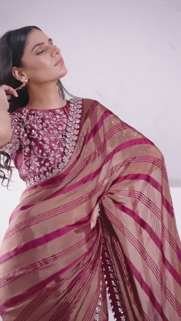 Designer Brown & Wine Saree | Japan Poly Blouse Party & Wedding Wear