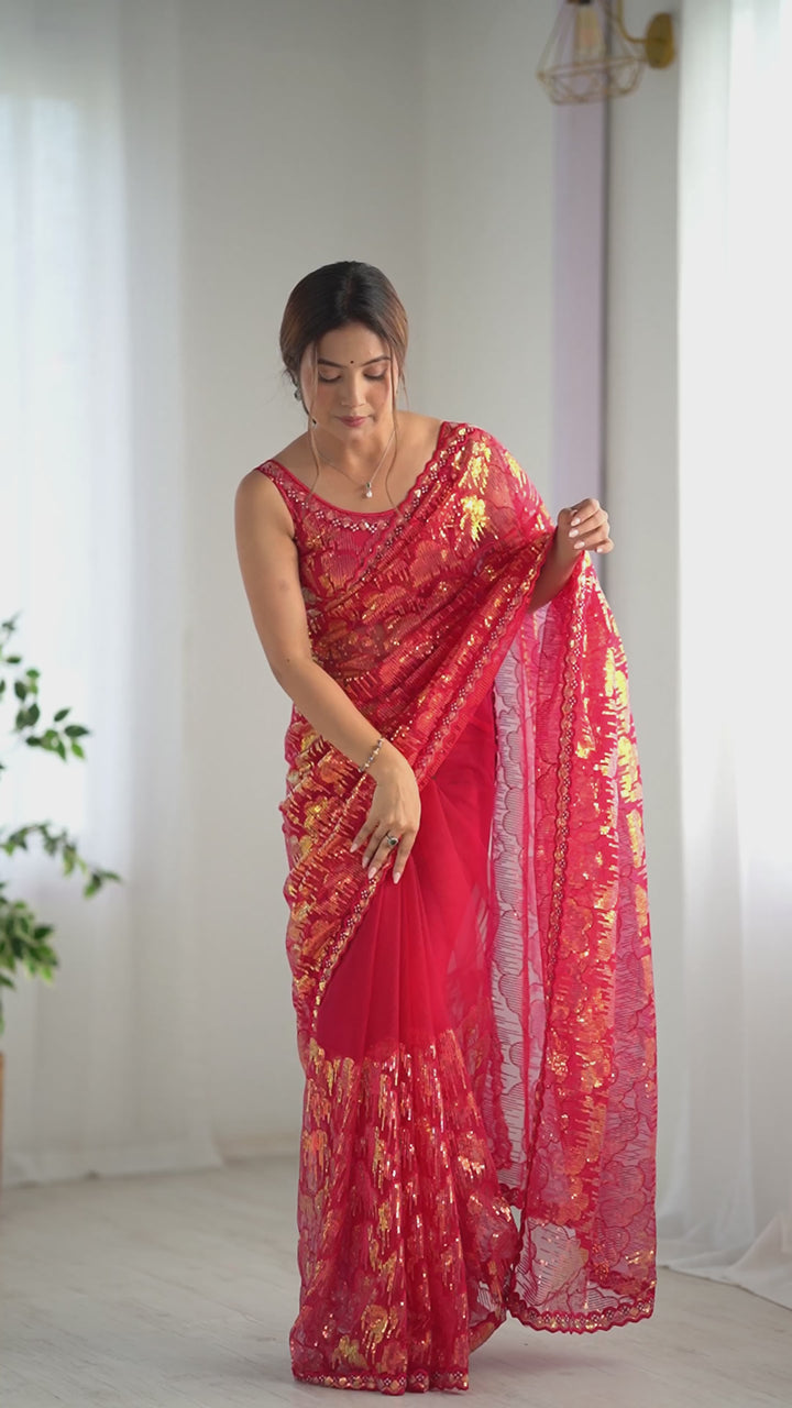 Stunning Mono Net Saree | Heavy Sequance Embroidery Work Work for Partywear