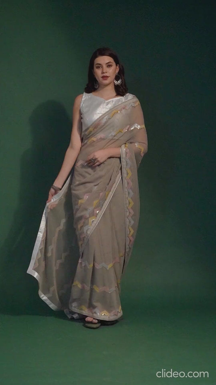 Elegant Georgette Saree with Sequin Embroidery | Satin Blouse for Weddings