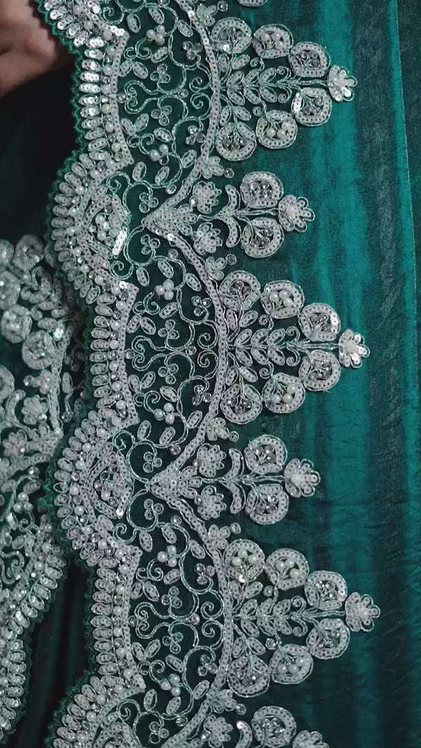 Elegant Two-Tone Satin Silk Saree | Heavy Sequence Embroidery Design