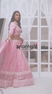 Baby Pink Chiffon Lehenga | Elegant Sequins & Embroidered Choli Set