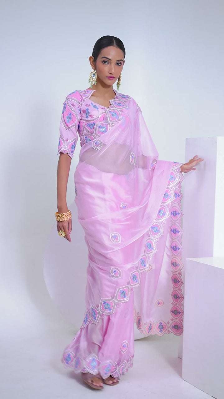 Exquisite Pink Saree | Thread & Sequin Work for Festive Occasions