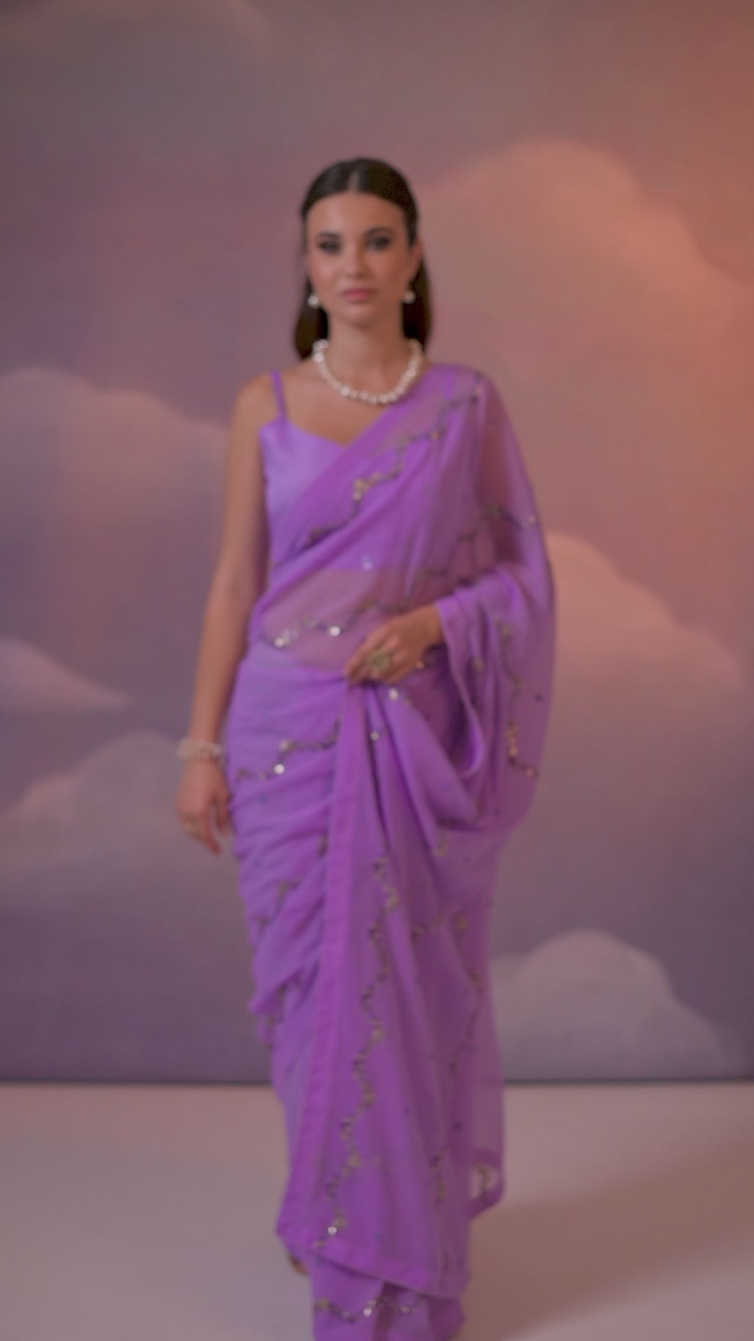 Designer Georgette Saree with Mono-Banglori Blouse | Sequins & Embroidery