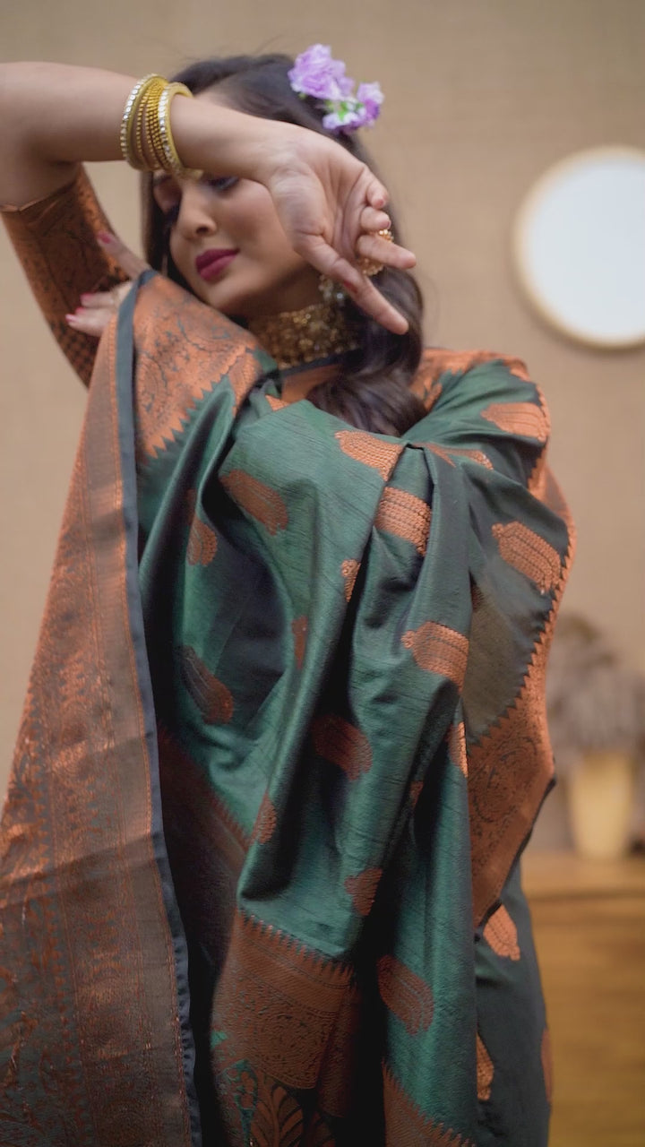 Traditional Indian Sari | Stunning Katan Silk with Copper Zari Design