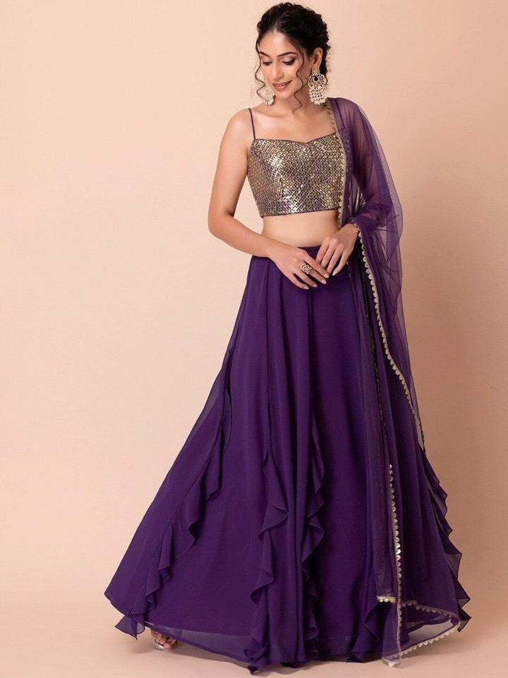 Purple Sequin Lehenga Choli Set | Customizable for Weddings & Parties