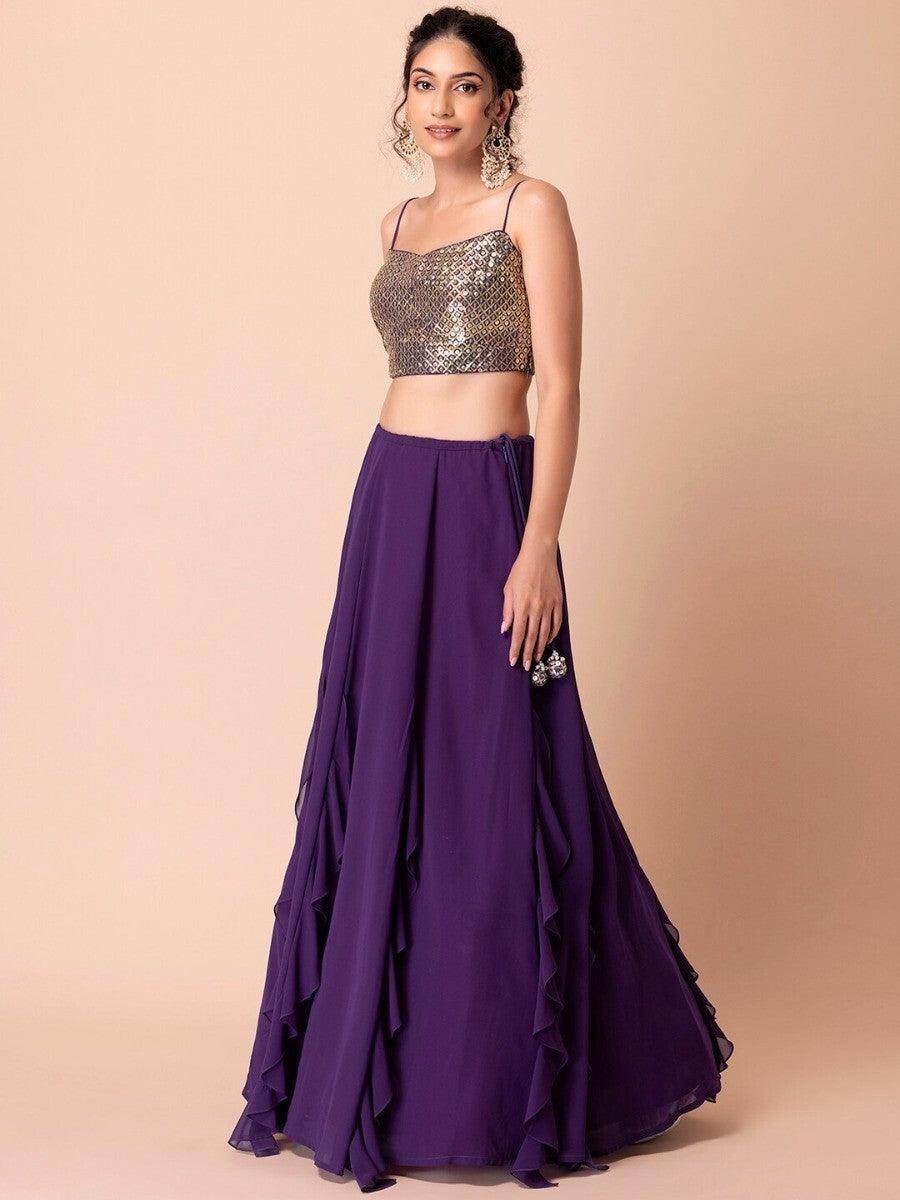 Purple Sequin Lehenga Choli Set | Customizable for Weddings & Parties