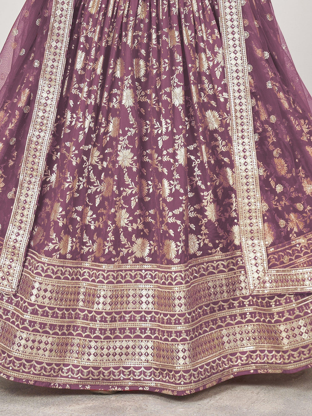 Purple Jacquard Lehenga | Bridal Wear with Lace & Zari Work