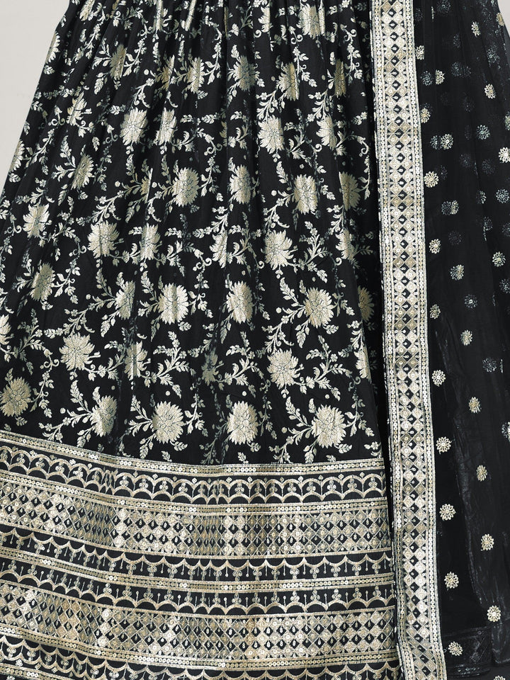 Bridal Black Jacquard Lehenga | Embroidered Lace Dupatta