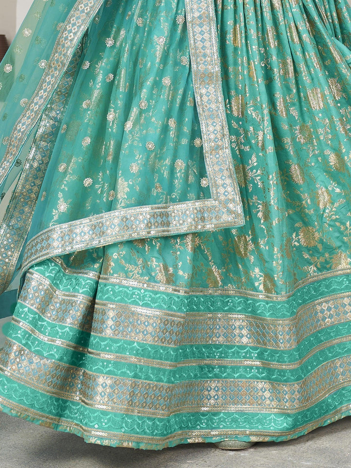 Sea Green Lehenga Choli | Zari & Thread Work with Net Dupatta