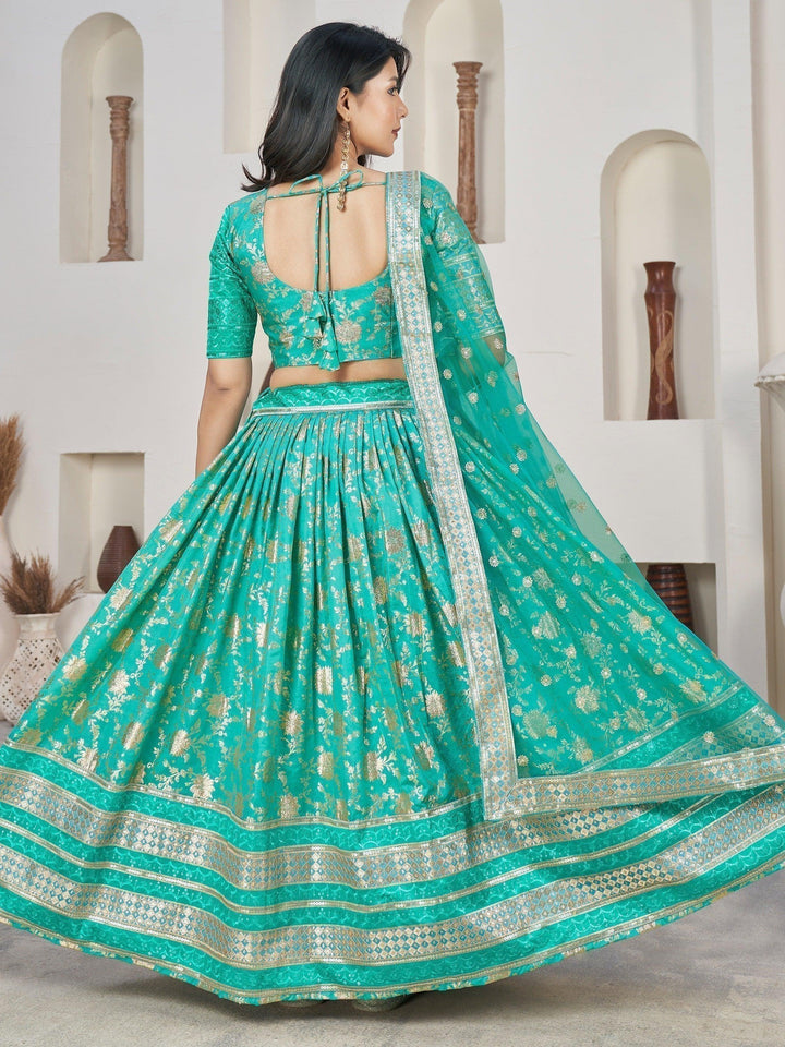 Sea Green Lehenga Choli | Zari & Thread Work with Net Dupatta