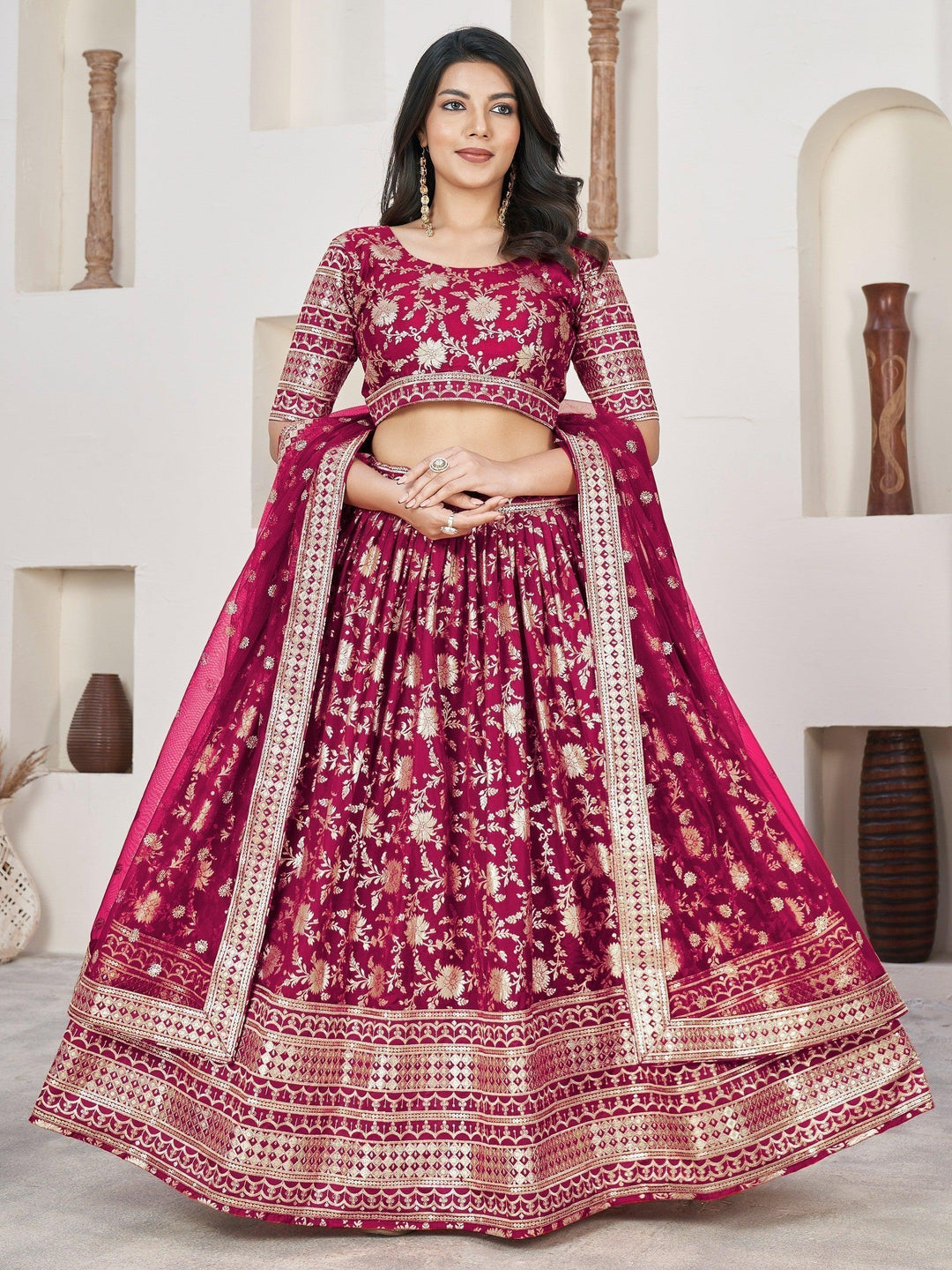 Rani Pink Zari Work Lehenga | Tailored Fit for Weddings & Sangeet