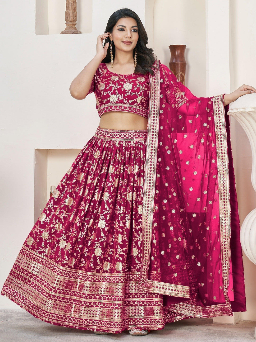 Rani Pink Zari Work Lehenga | Tailored Fit for Weddings & Sangeet