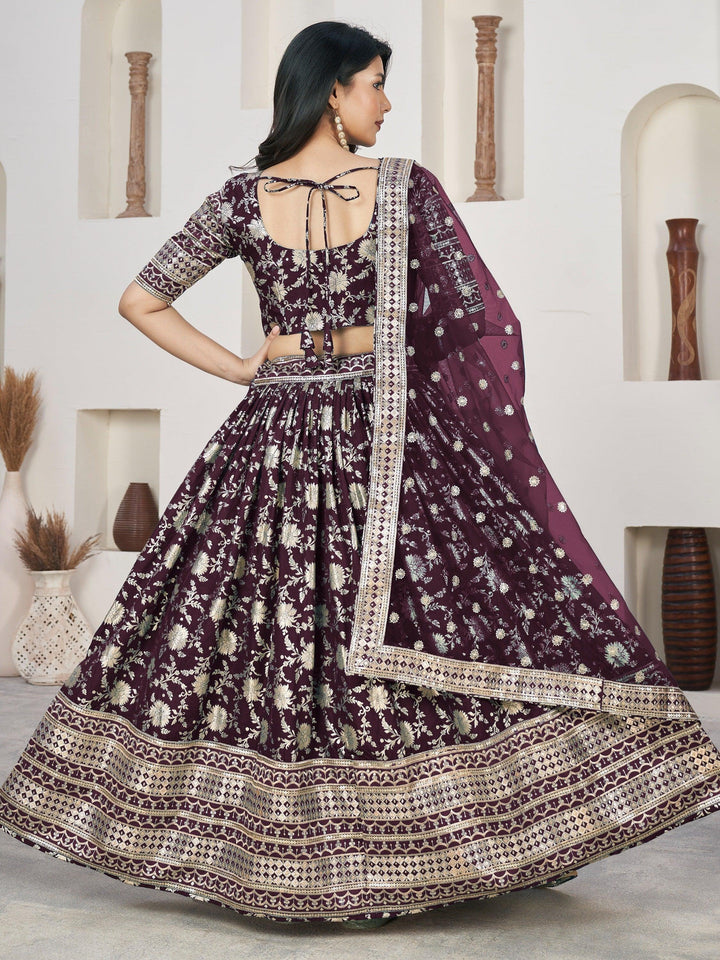 Exquisite Wine Jacquard Lehenga | Perfect for Sangeet & Haldi