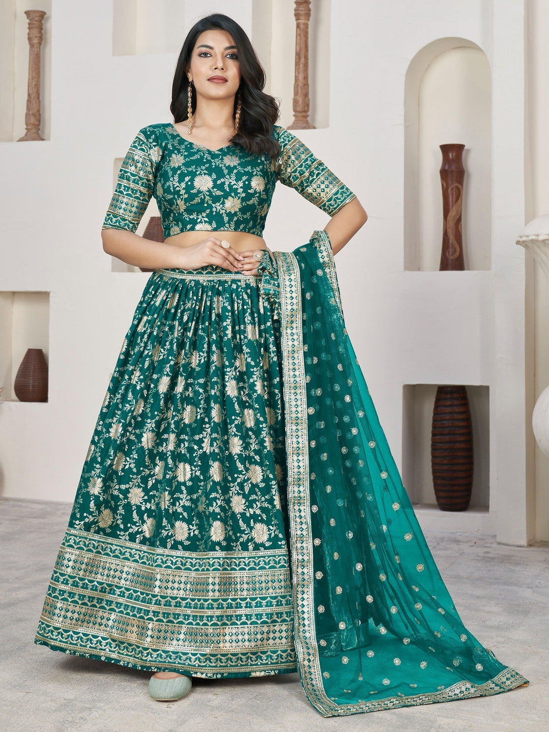 Teal Green Zari Work Lehenga Choli | Perfect for Special Occasions