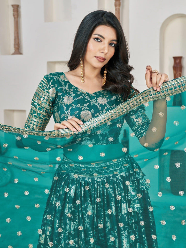 Teal Green Zari Work Lehenga Choli | Perfect for Special Occasions