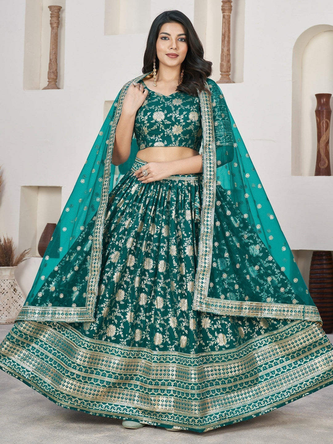 Teal Green Zari Work Lehenga Choli | Perfect for Special Occasions