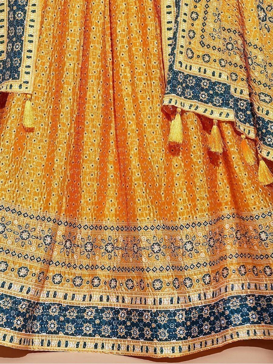 Vibrant Yellow Digital Print Lehenga Choli | Customizable Haldi Wear Set