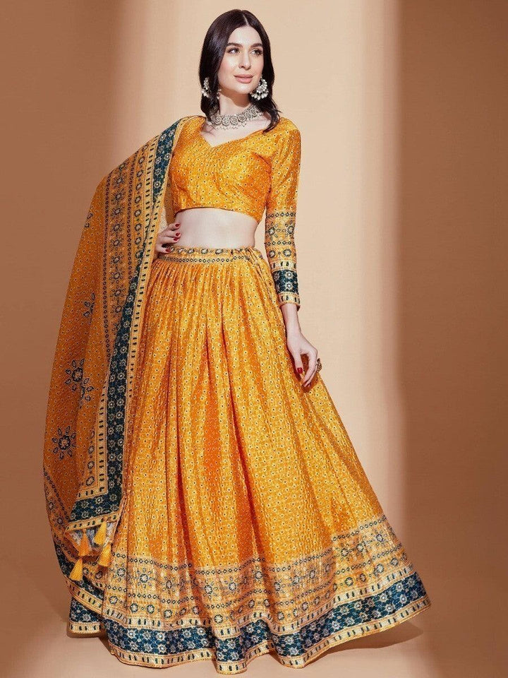 Vibrant Yellow Digital Print Lehenga Choli | Customizable Haldi Wear Set